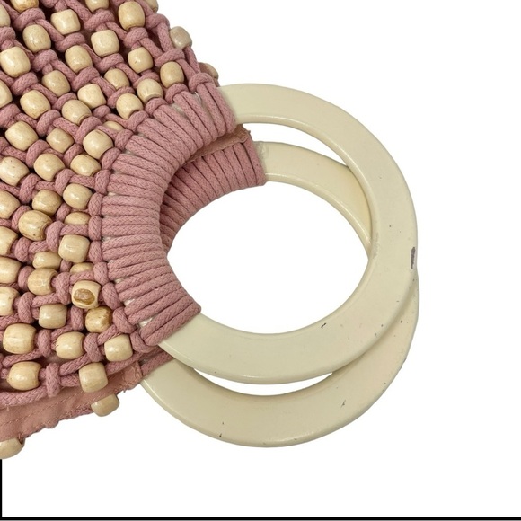 C&C California Pink Rope and Wooden Beaded Top Handle Bag - Picture 10 of 10